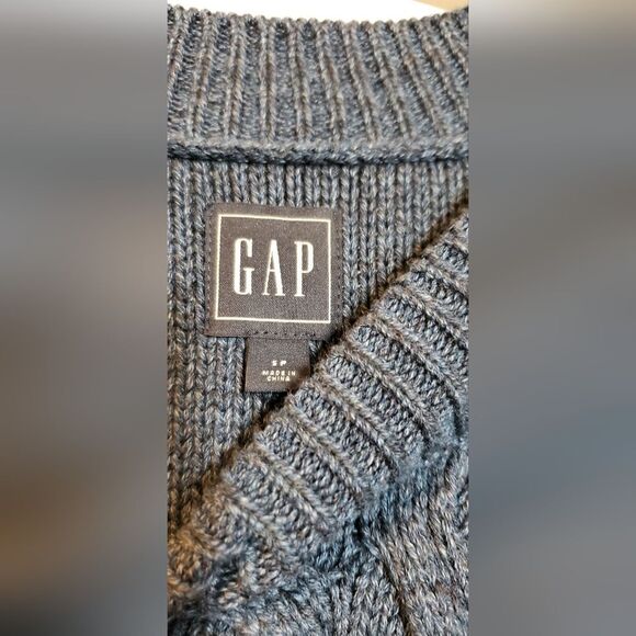 Small Gap Navy Heather Organic Cable Knit Sweater - Blue Long Sleeve Textured - Picture 2 of 7